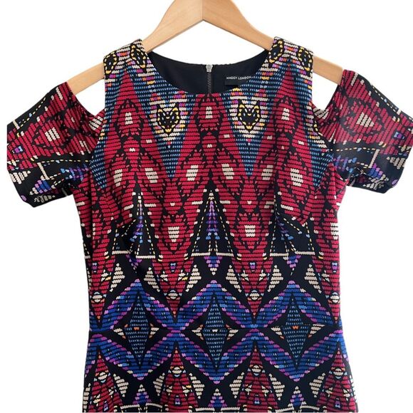 Maggy London medallion cap sleeve keyhole Colorful jewel tones sheath dress Sz 4 - Picture 7 of 14
